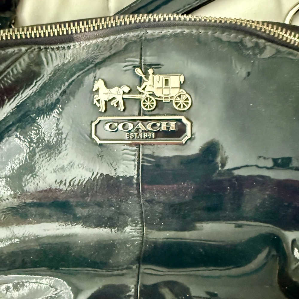 Elegant Coach Navy Patent Leather Bag